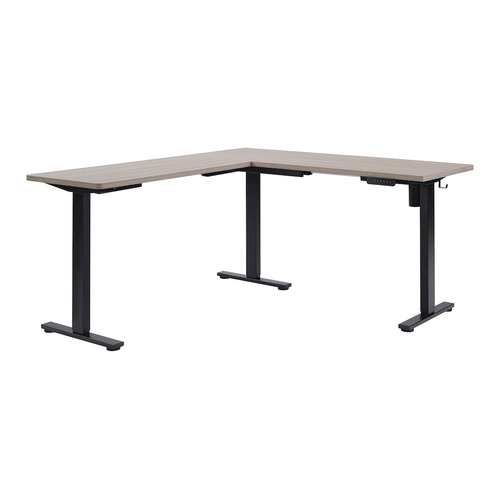 Primo 60” Sit/Stand L-Shape Electric Desk with Light Grey Top and Black Base