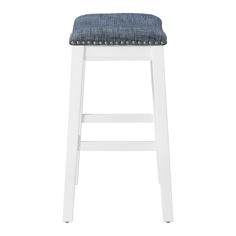 Saddle Stool 24″ in Indigo Fabric With White Wood Finish 2-Pack