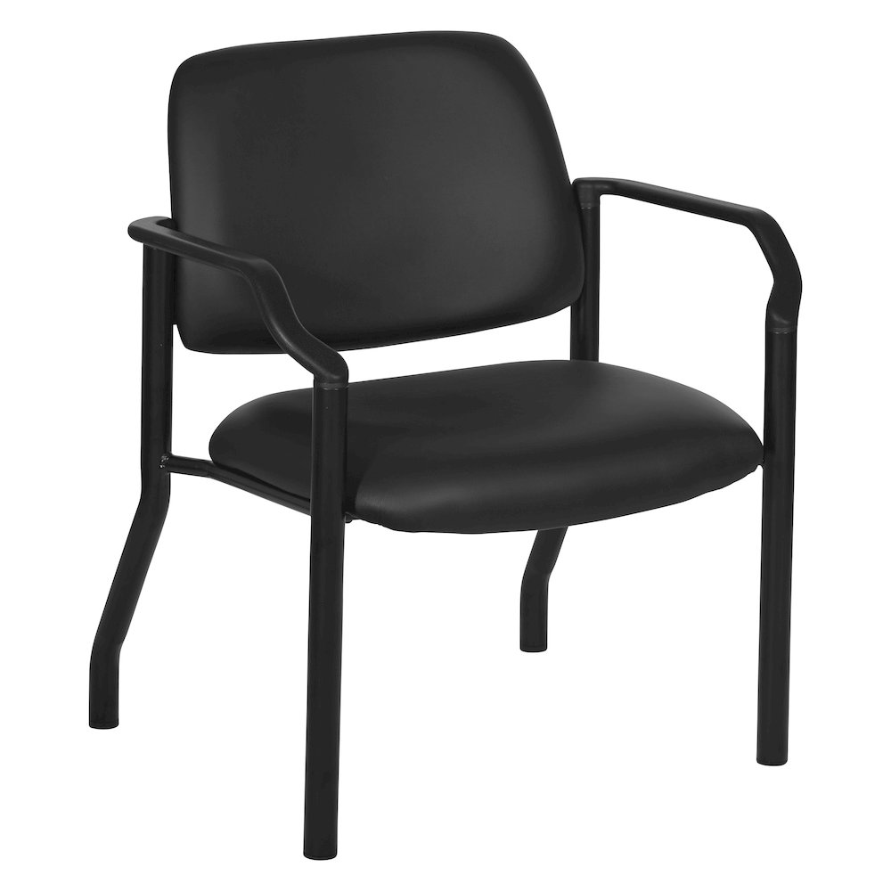 Big & Tall Guest Chair in Black Faux Leather with PU Arms and Black Metal Frame