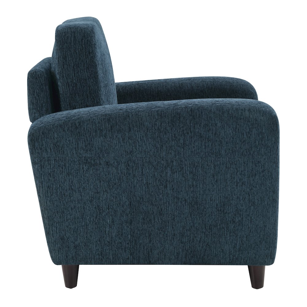 Venus Club Chair in Indigo Fabric and Medium Espresso Legs