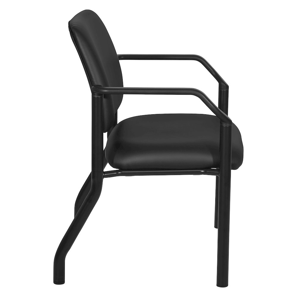 Big & Tall Guest Chair in Black Faux Leather with PU Arms and Black Metal Frame