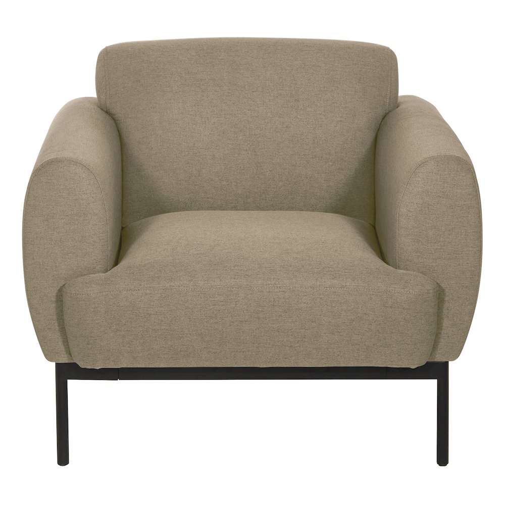 Delta Armchair in Taupe Fabric with Black Metal Legs