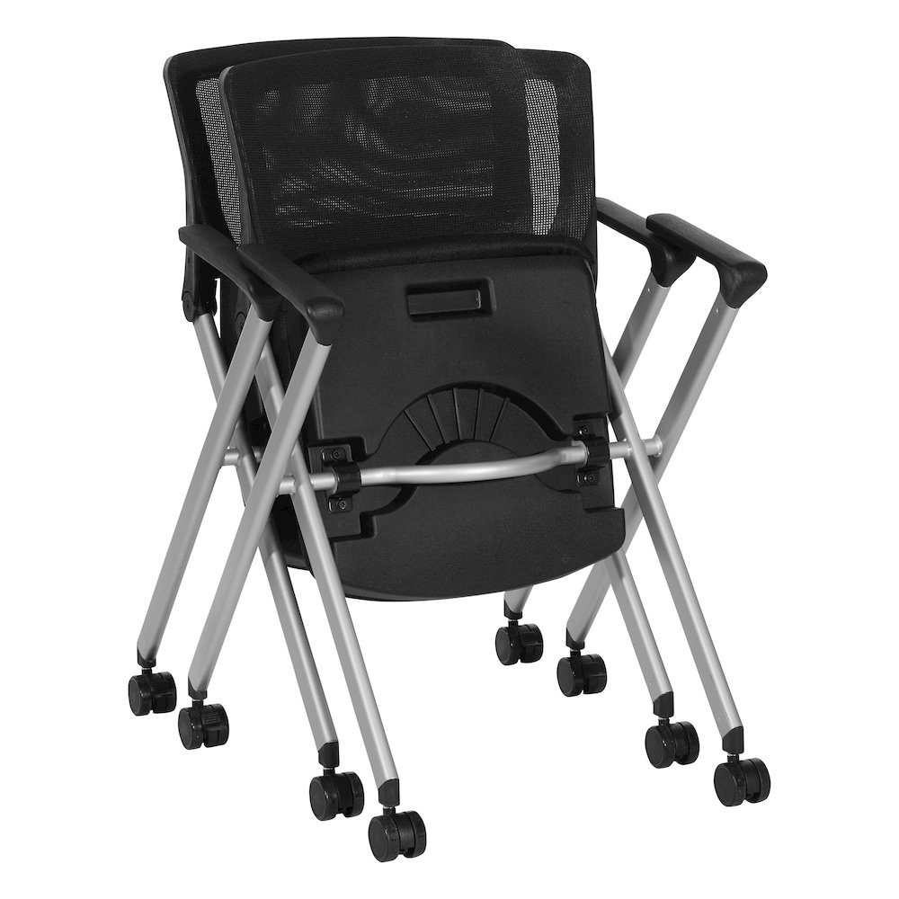 Flex Back Nesting Chair in Silver Finish and Black Mesh Fabric 2-Pack