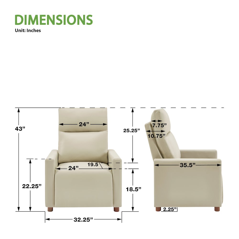 Vincent Pushback Recliner in Faux Leather Taupe Fabric