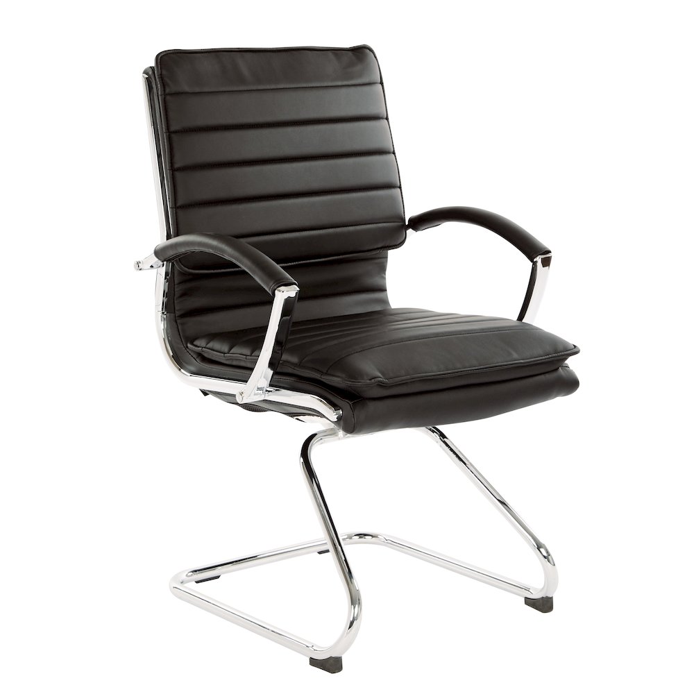 Guest Faux Leather Chair with Chrome Base and Includes Removable Arm Sleeves