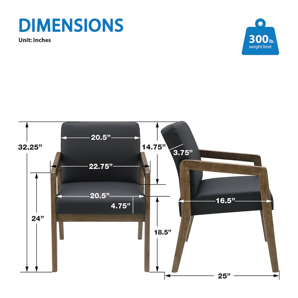 Back Faux Leather with Park City Finish Visitor’s Chair with Memory Foam Seat