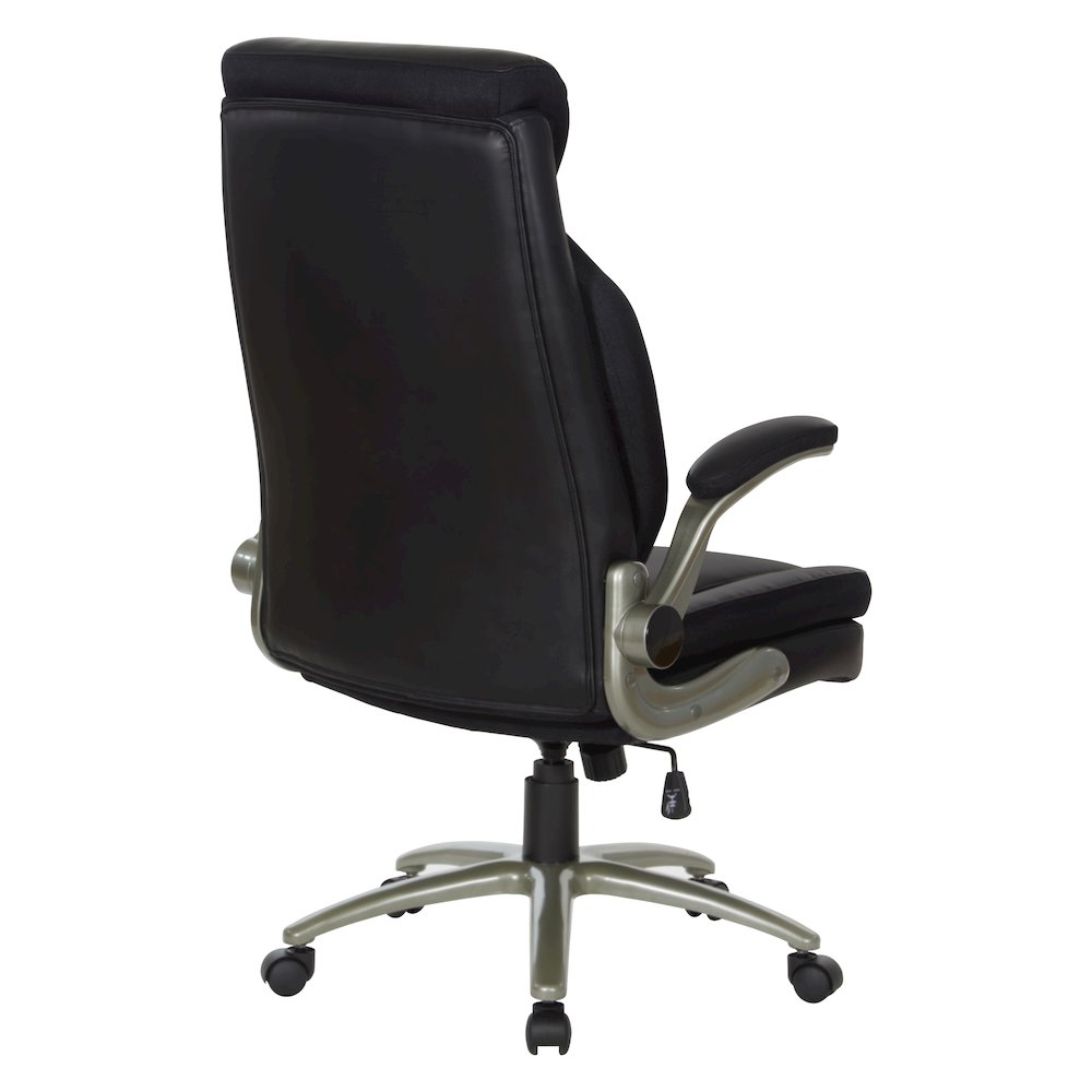Black Leather Big & Tall Chair with Padded Flip Arms and Titanium Base