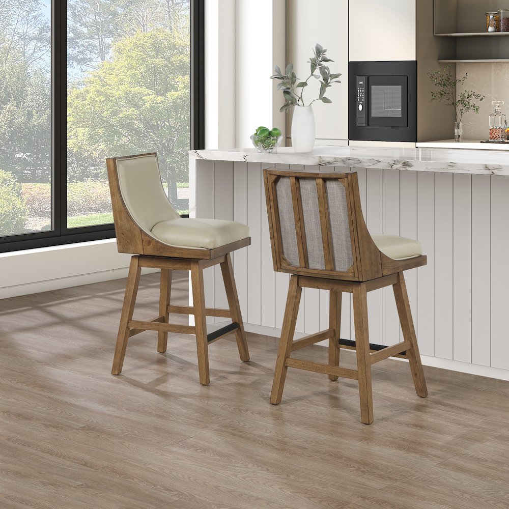 Darnel 26″ Swivel Counter Stool 2-Pack in Taupe Faux Leather