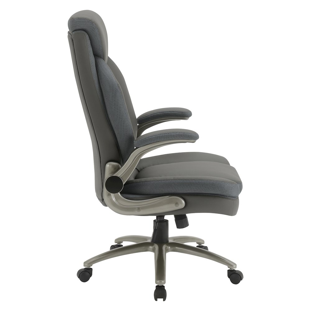 Grey Leather Big & Tall Chair with Padded Flip Arms and Titanium Base