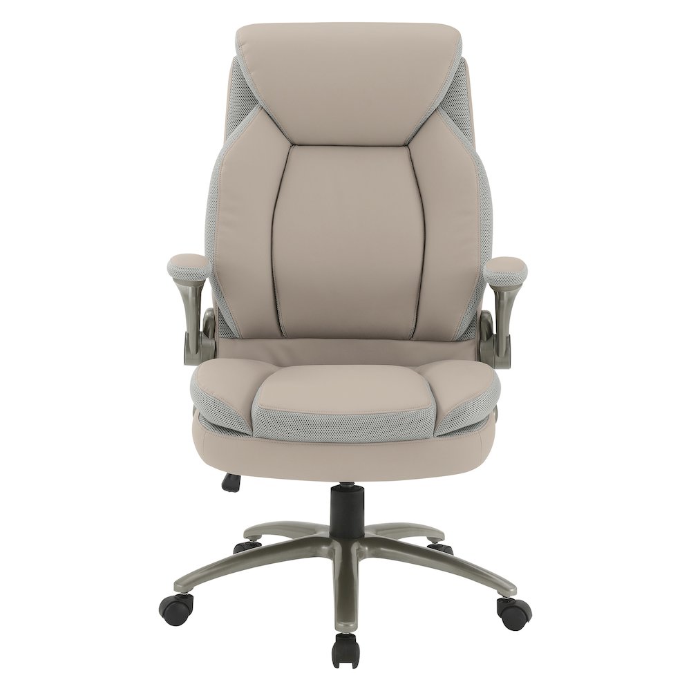 Taupe Leather Big & Tall Chair with Padded Flip Arms and Titanium Base