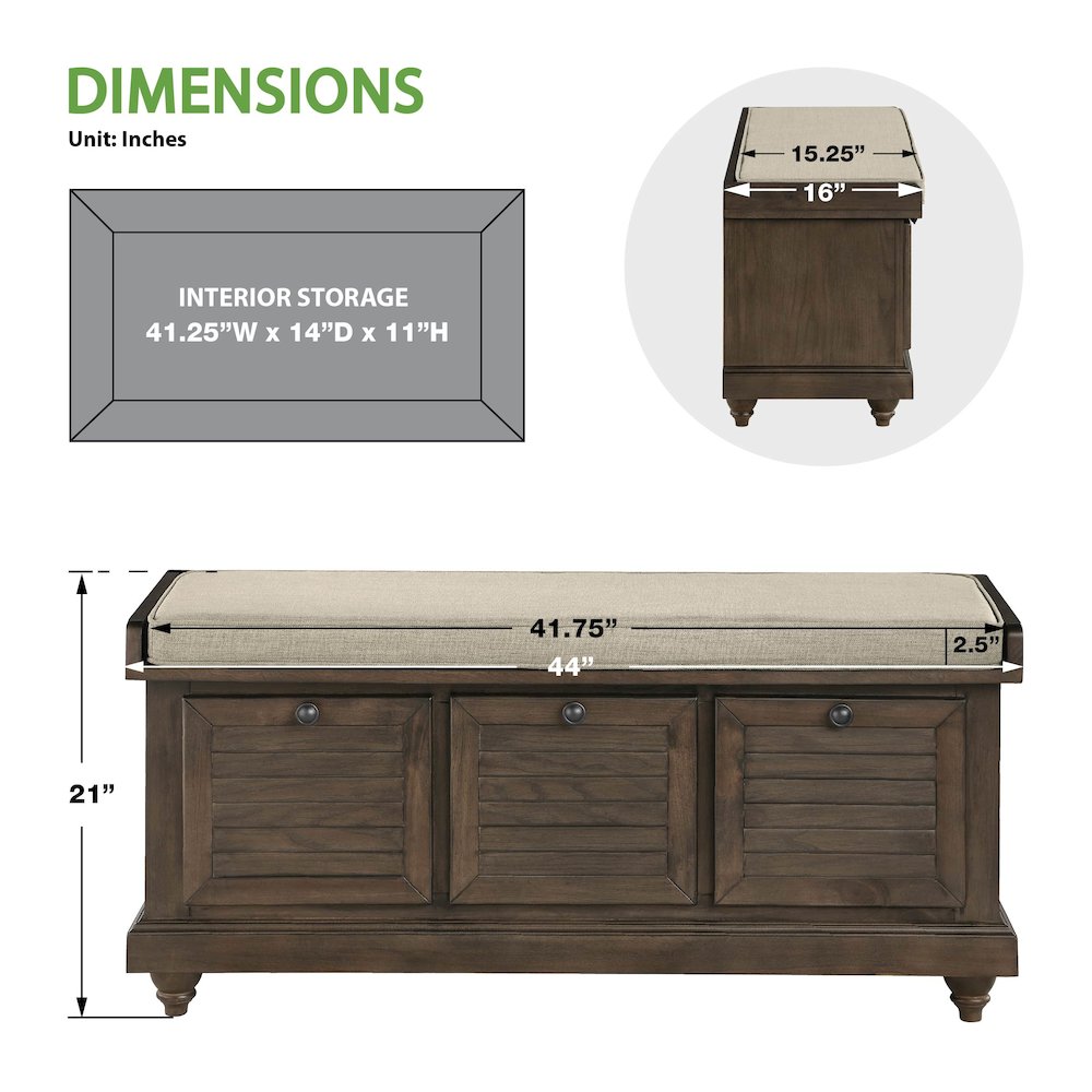 Dover Storage Bench in Dark Finish with Beige Cushion
