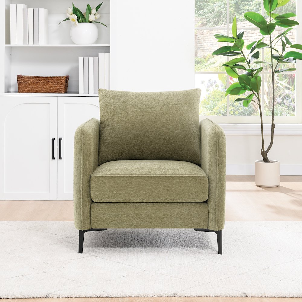 Newhaven Accent Chair in Sea Green Fabric with Black Metal Legs