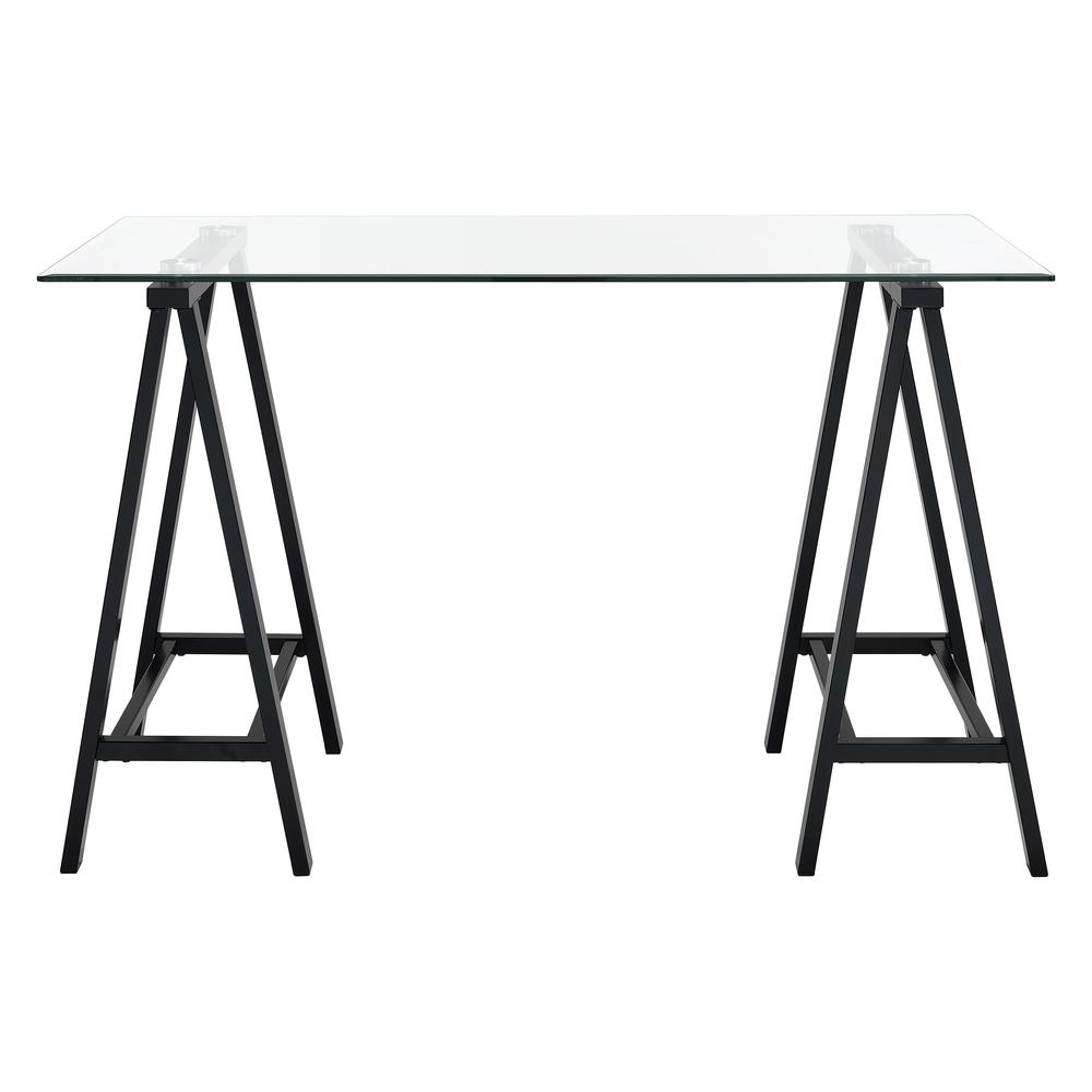 Middleton Desk with Clear Glass Top and Black Base
