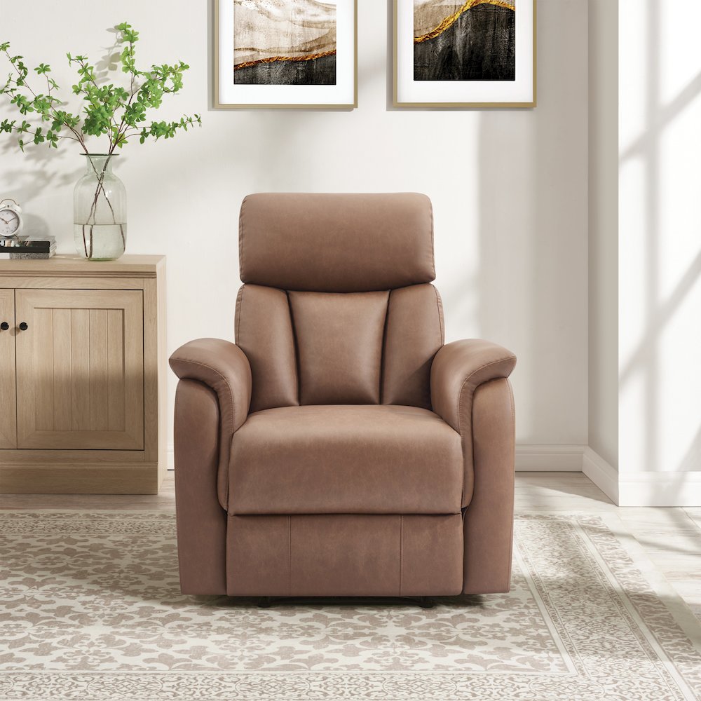 Carillo Pushback Recliner in Saddle Brown Faux Leather