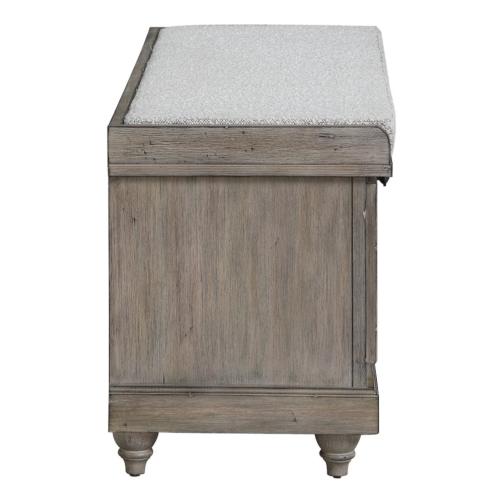 Dover Storage Bench In Goldstone Finish With Salt And Pepper Cushion Asm