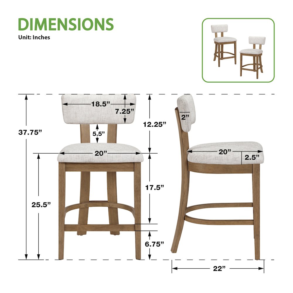 Hanson 26″ Counter Stool with Linen Fabric and Medium Oak Wood