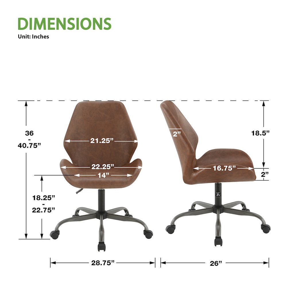 Topanga Office Chair in Saddle Faux Leather and Titanium Finish Base