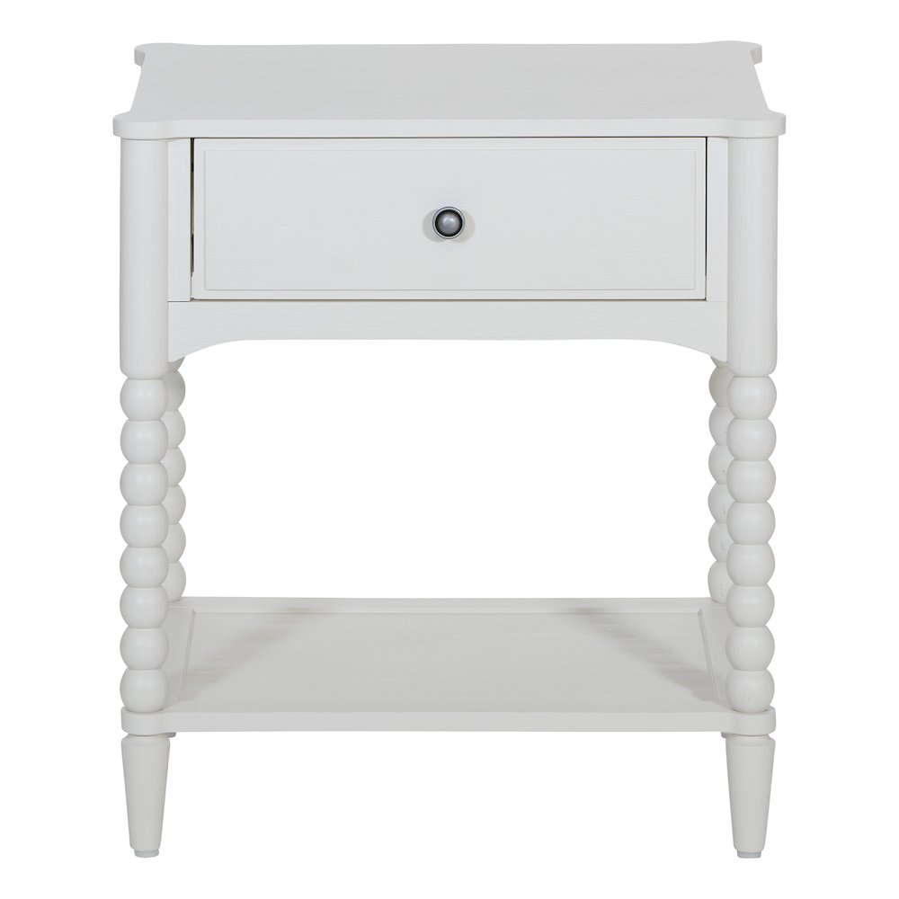 Spindle Single Drawer Night Stand in Sandcastle Antique White Finish
