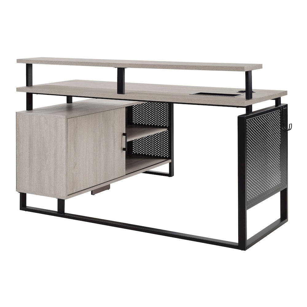 Ace 60″x 50″ L-Shape Desk in Grey Taupe Top and Matte Black Frame