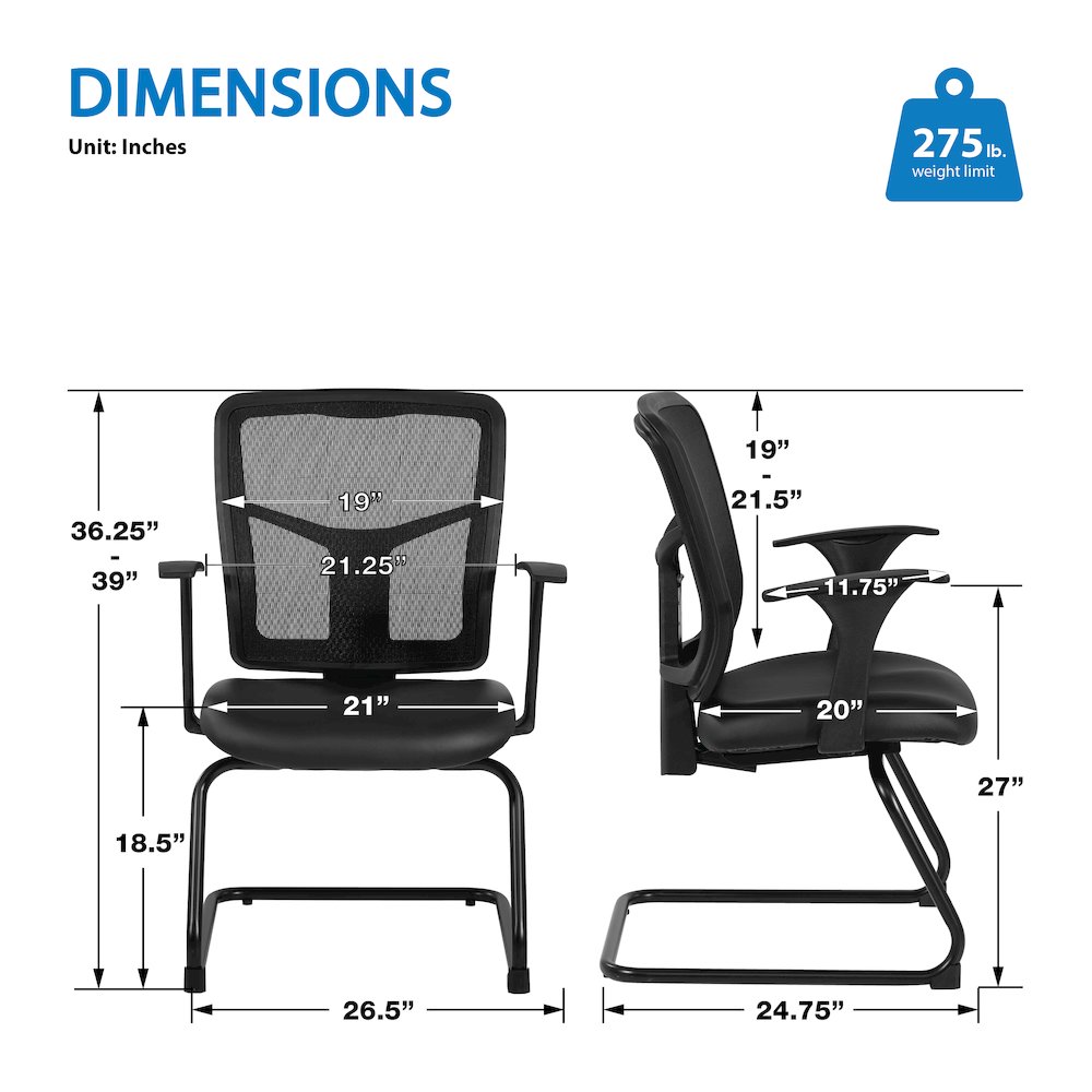 ProGrid Mesh Back Visitor’s Chair in Dillon Black Fabric with Arms