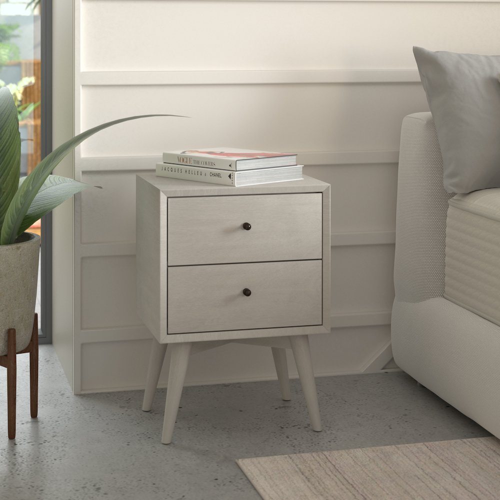 Flynn Mid Century Modern 2 Drawer Nightstand