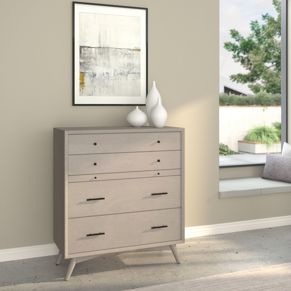 Flynn Mid Century Modern 4 Drawer Multifunction Chest w/Pull Out Tray