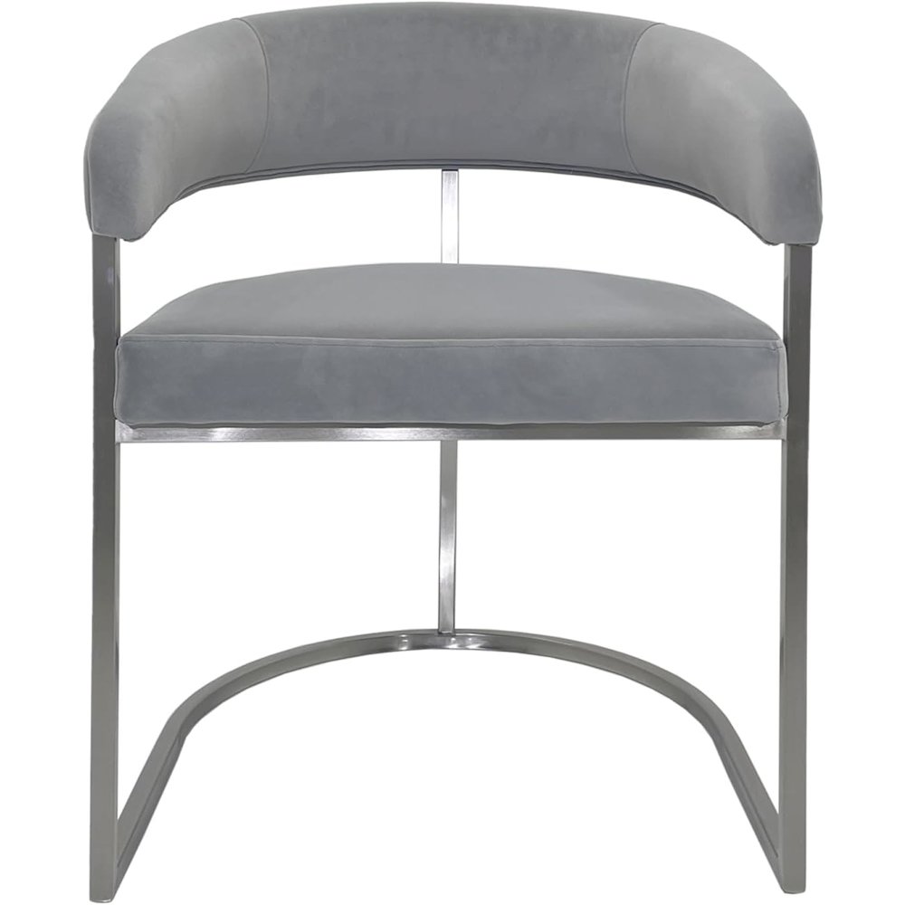 Gray Velvet Cushion Dining Chair with Matte Silver Legs