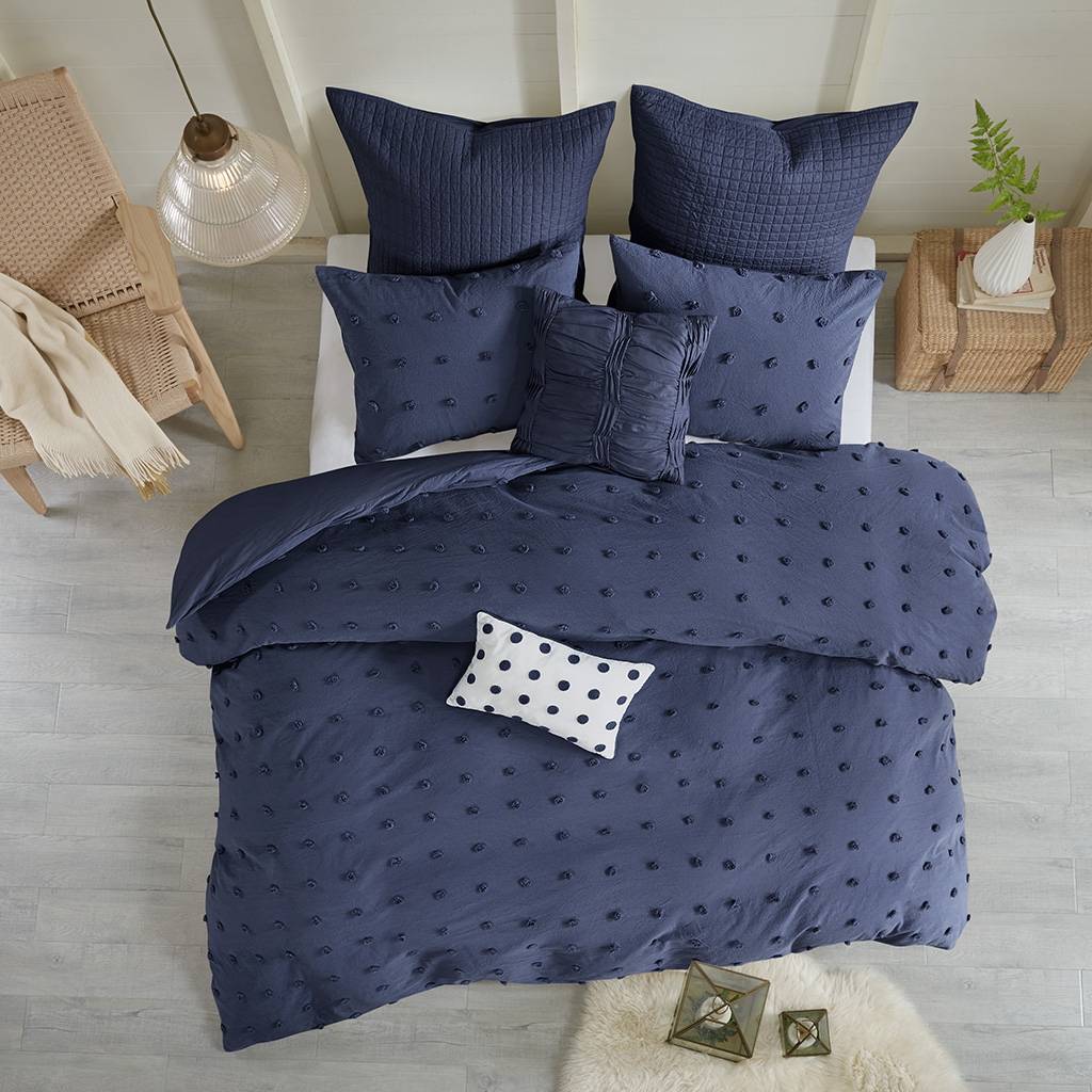 Brooklyn Cotton Jacquard Duvet Cover Set with Euro Shams and Throw Pillows