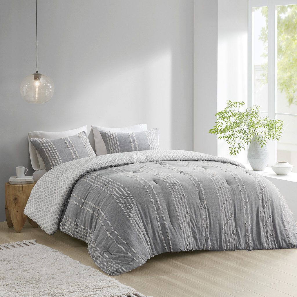 Kara 3 Piece Cotton Jacquard Comforter Set