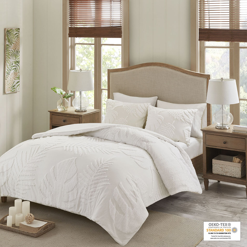 Bahari 3 Piece Tufted Cotton Chenille Palm Comforter Set