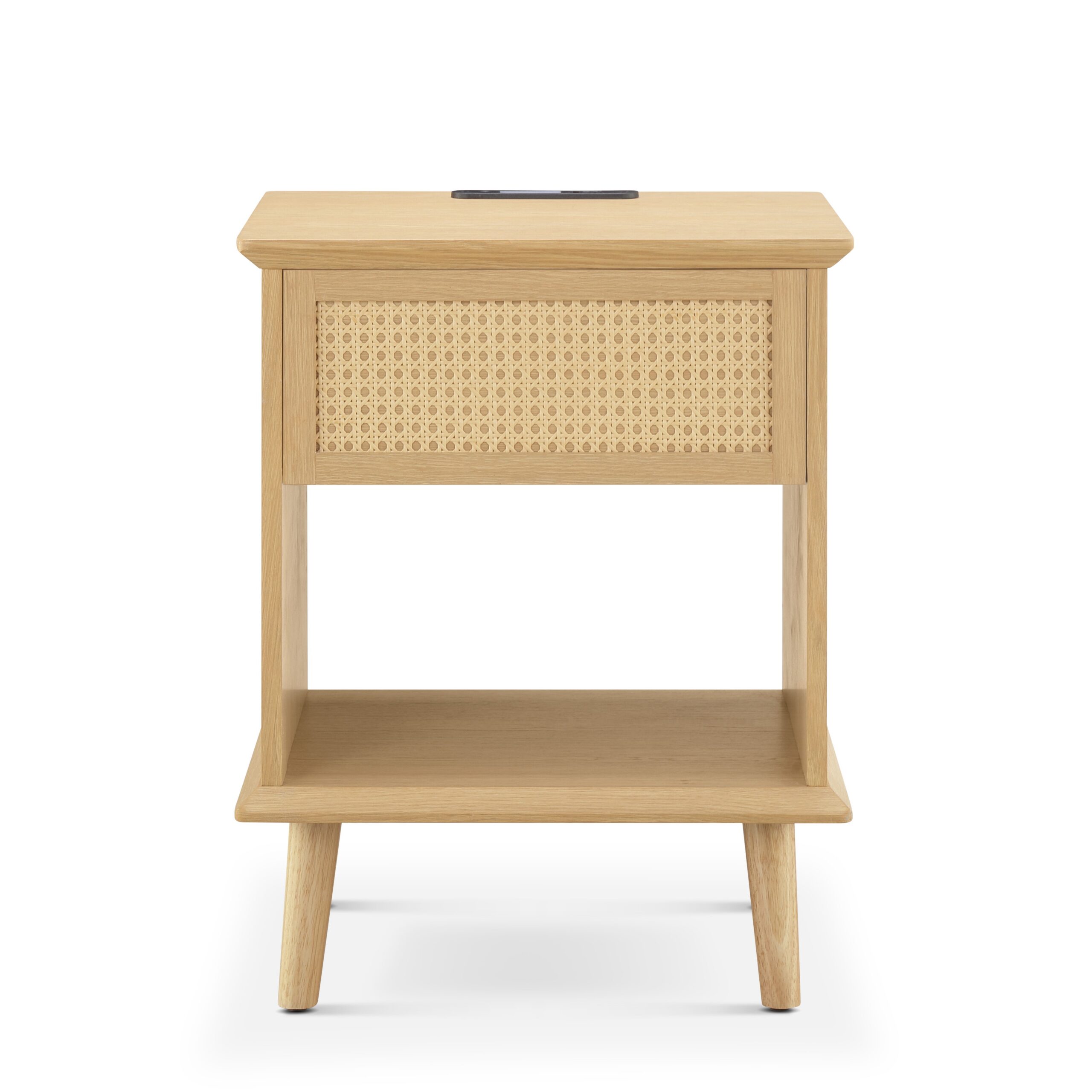 Teagan Rattan Side Table with Built-in Charging Station & LED Light