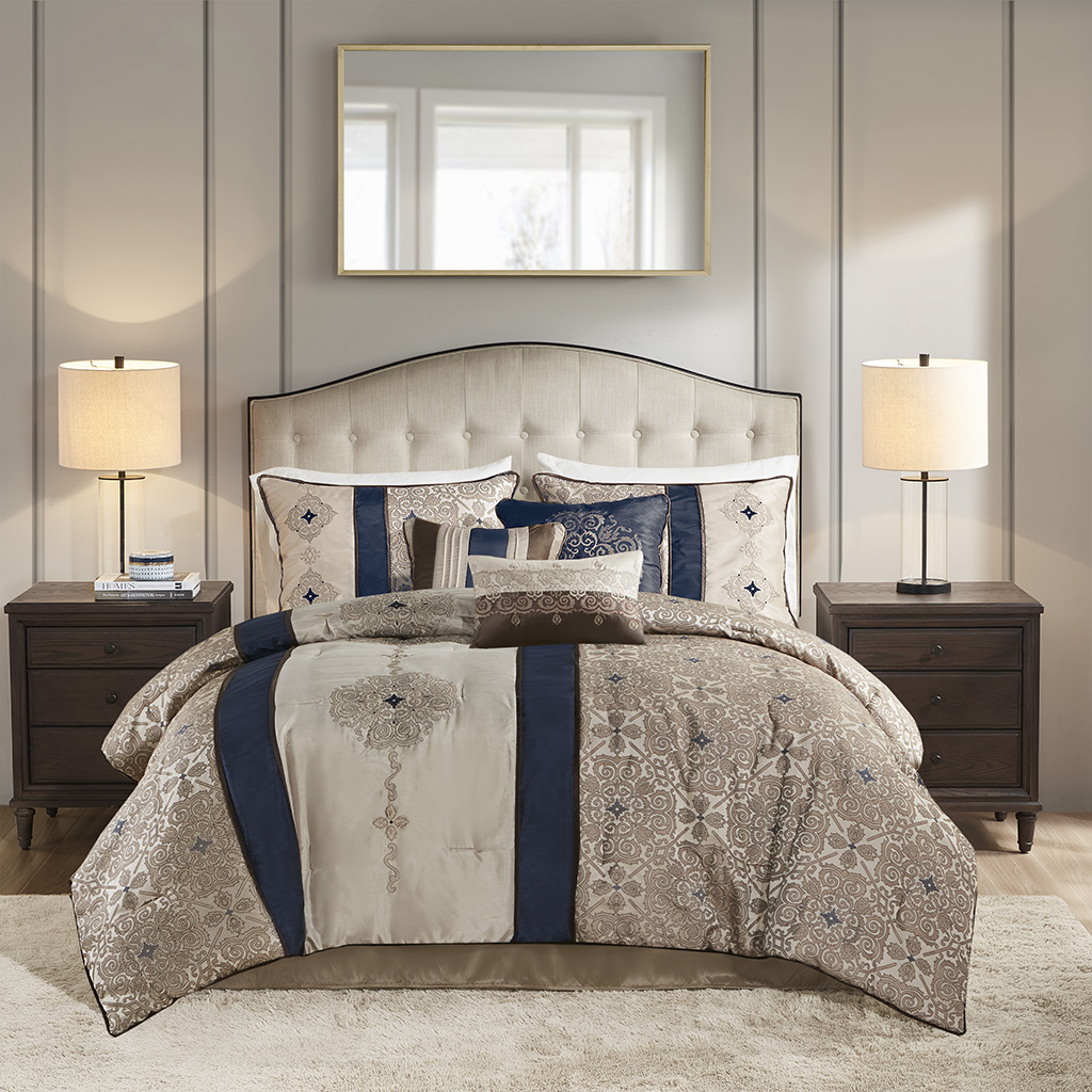Donovan 7 Piece Jacquard Comforter Set with Throw Pillows