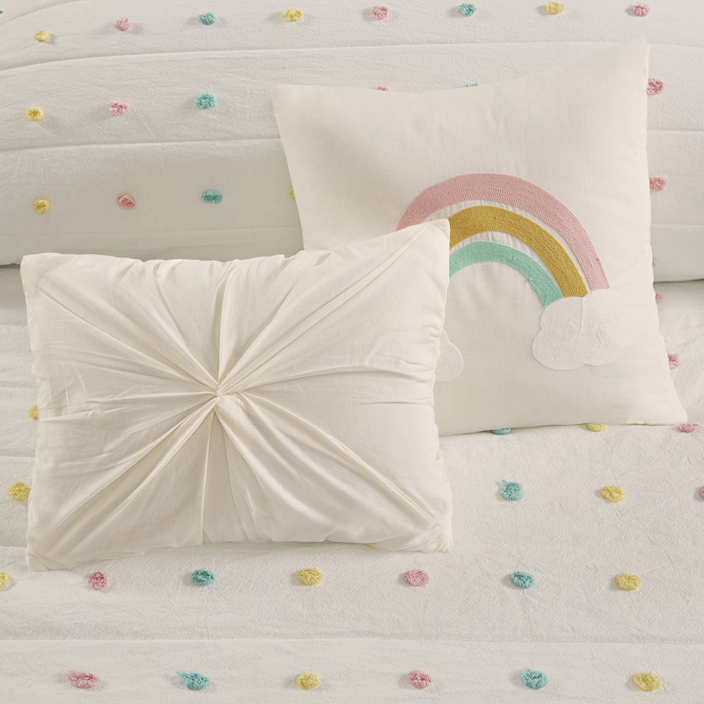 Callie Pom Pom Cotton Jacquard Quilt Set with Throw Pillows