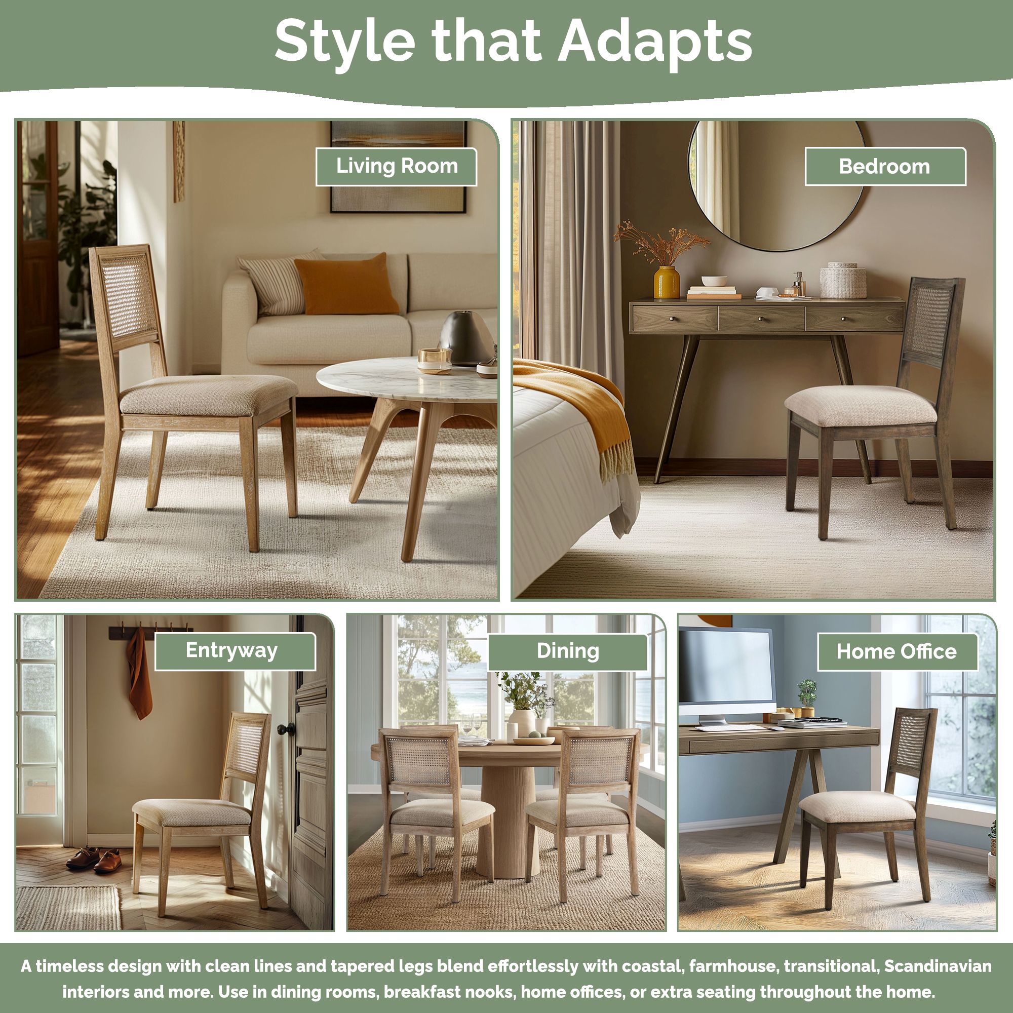Kelly Rattan & Wood Dining Chair Set of 2