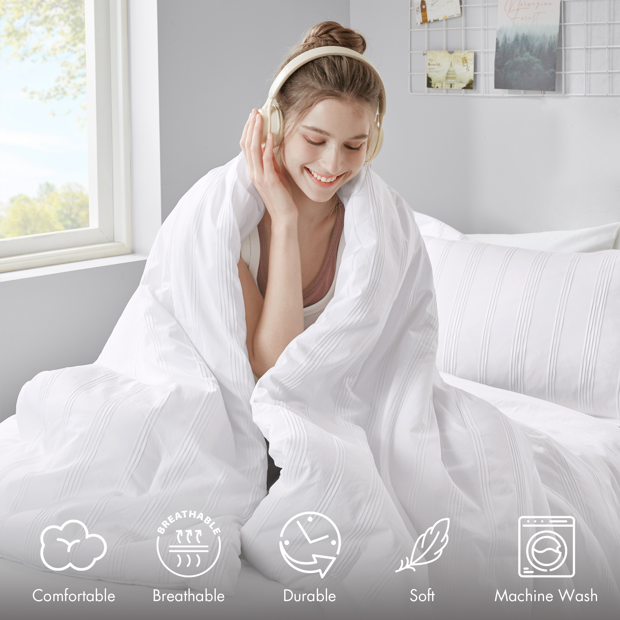 Logan Striped Reversible Pintuck Pleated Comforter Set