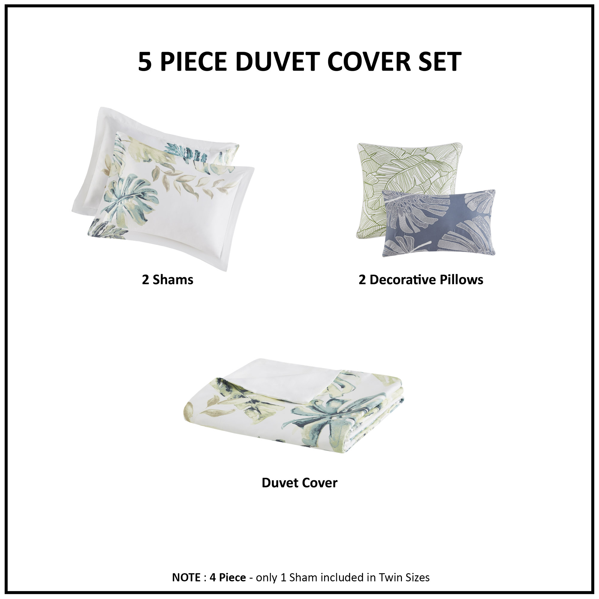 Lorelai Cotton Printed 5 Piece Duvet Cover Set