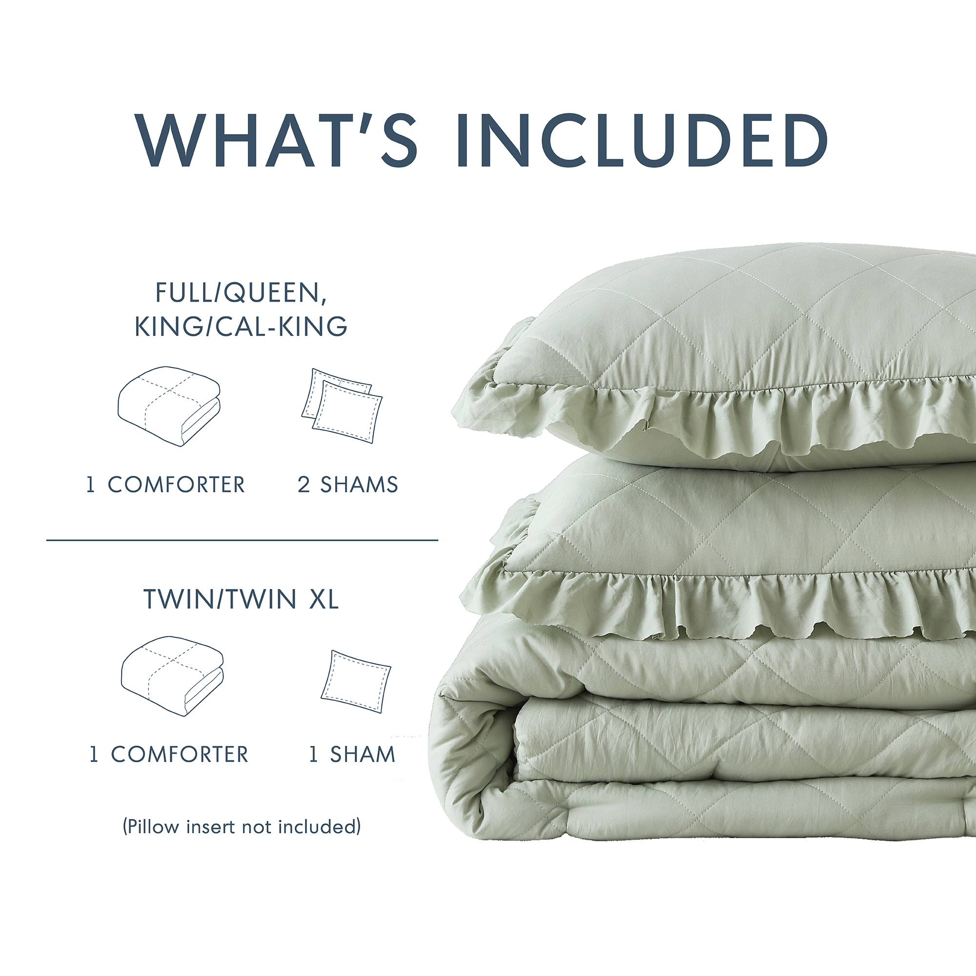 Hannah Diamond Quilted Ruffle Edge Comforter Set