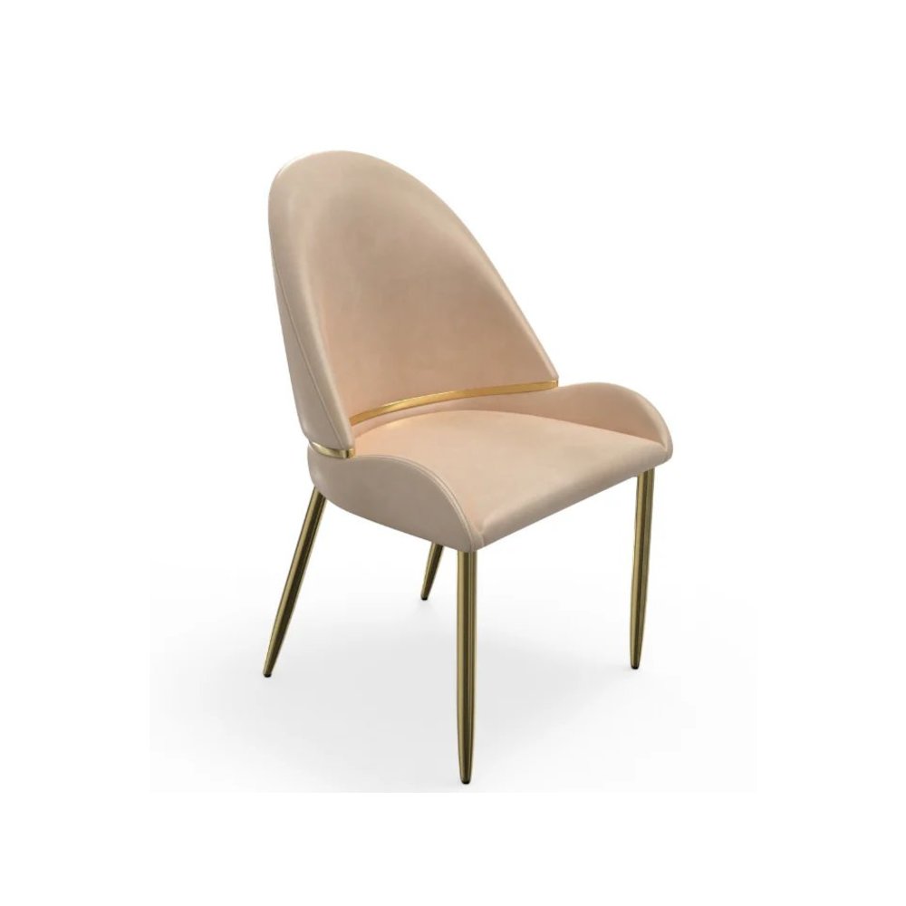 Set of 2 Champagne Color PU Leather Dining Chair with Matte Gold Fram