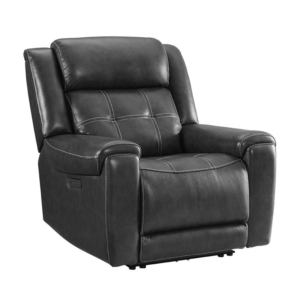 Dual-Power Recliner in Baron Charcoal Leather