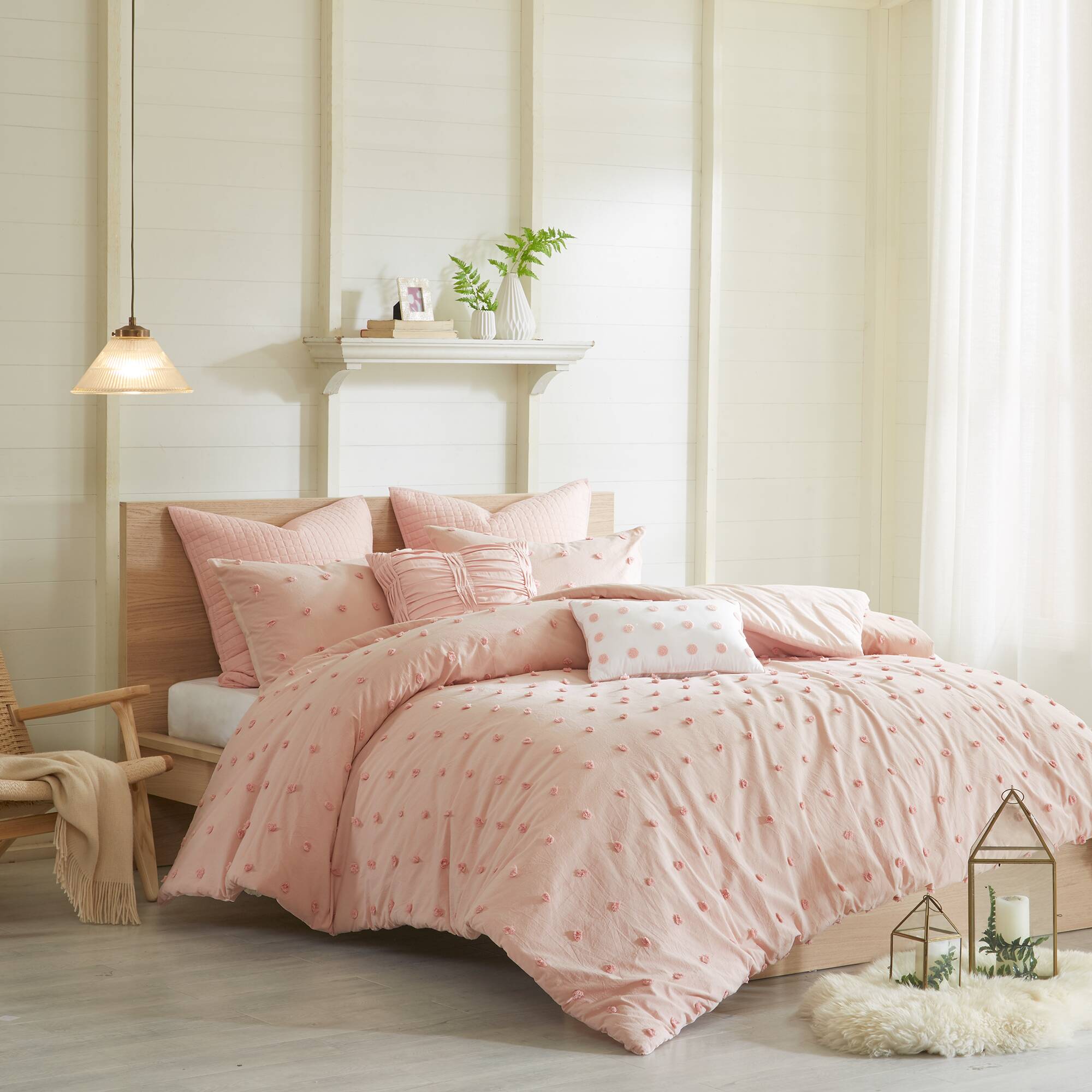 Brooklyn Cotton Jacquard Duvet Cover Set with Euro Shams and Throw Pillows