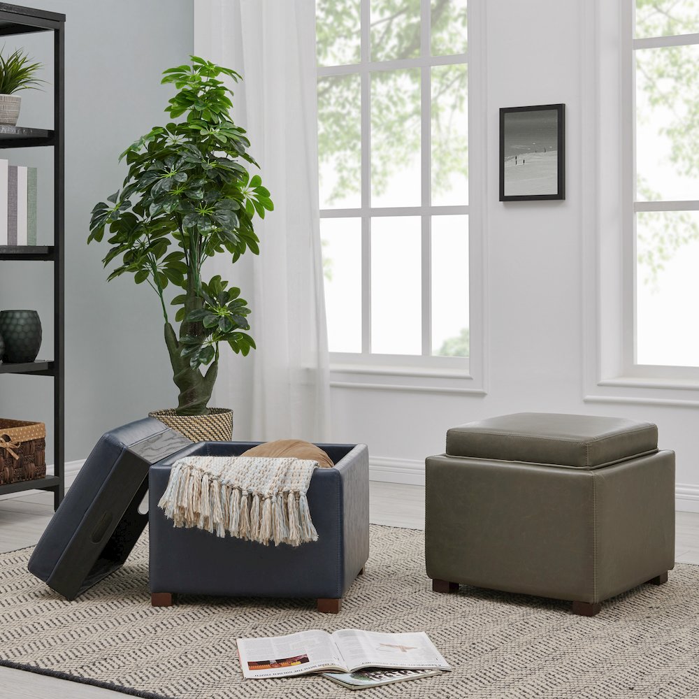 Cameron Bonded Leather Square Storage Ottoman