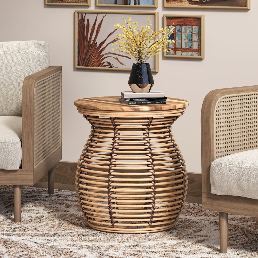 Quito Rattan Side/ End Table  w/ Wood Top
