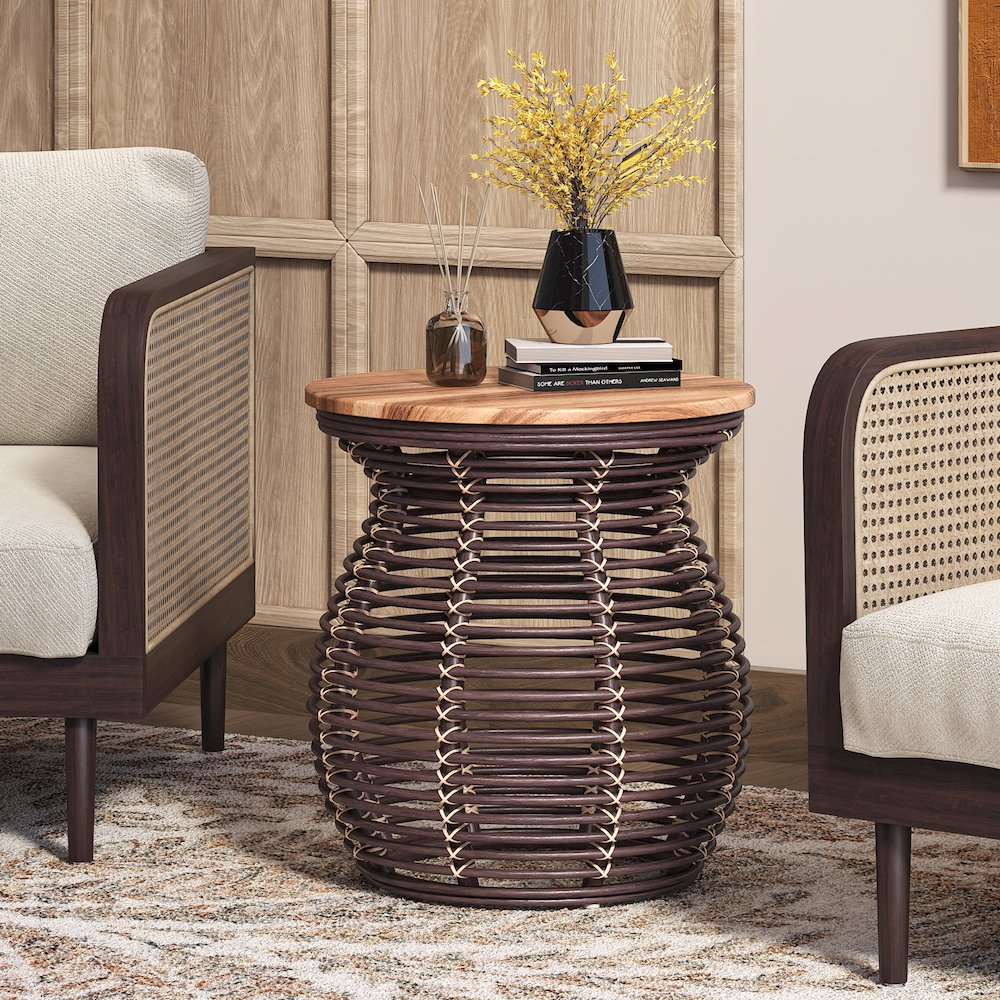 Quito Rattan Side/ End Table w/ Wood Top