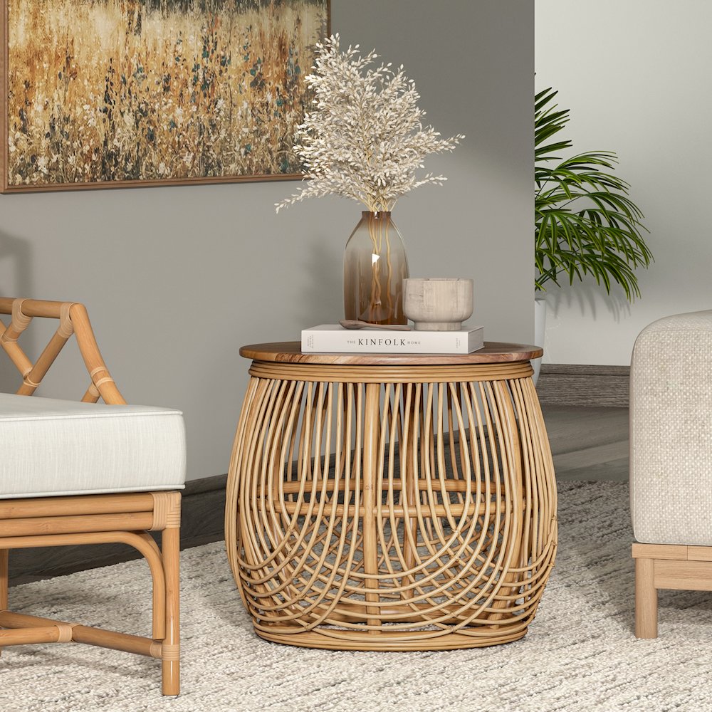 Arlo Rattan Side/ End Table w/ Wood Top