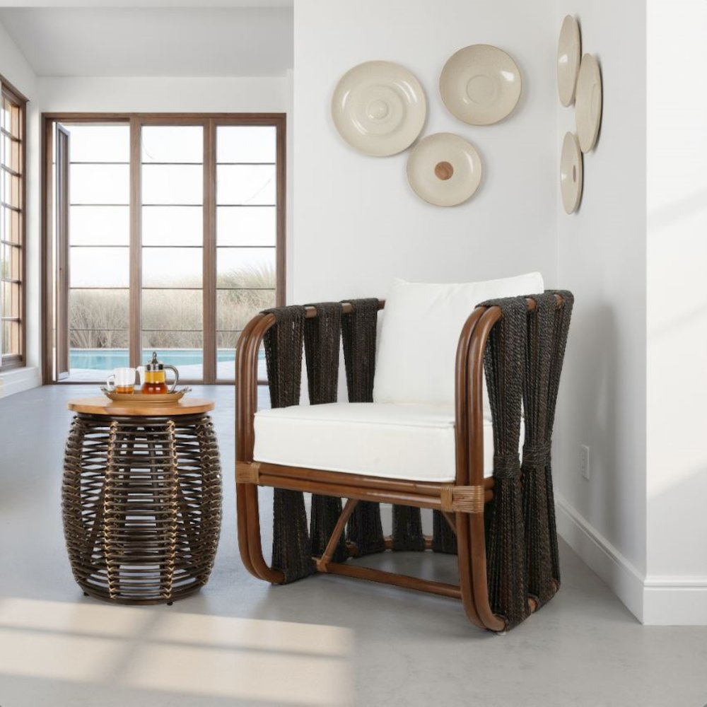 Iris Rattan Side/End Table with Wood Top