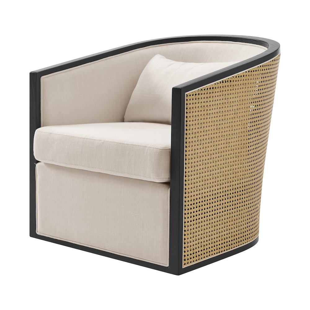 Marilyn Linen Swivel Accent Arm Chair w/ Rattan