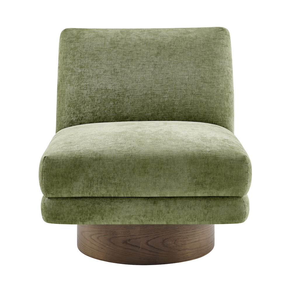 Zenda Chenille Swivel Accent Chair w/ Wooden Base