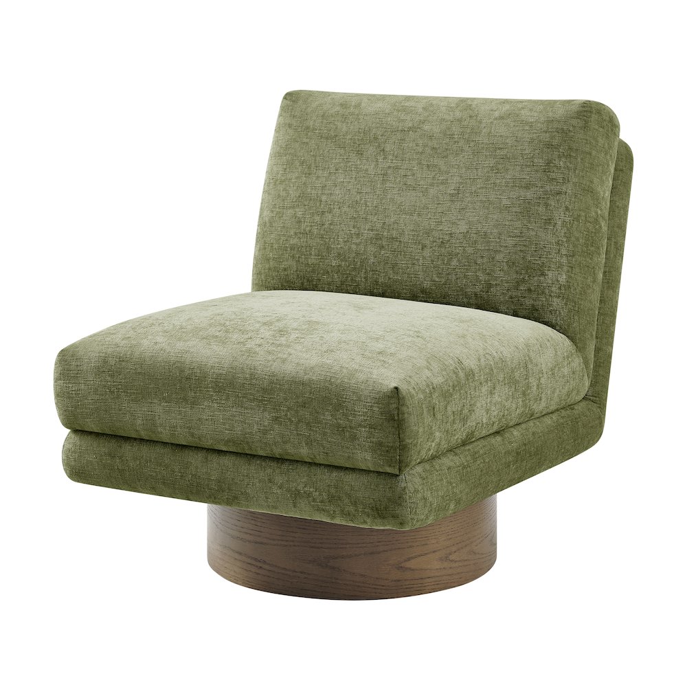 Zenda Chenille Swivel Accent Chair w/ Wooden Base