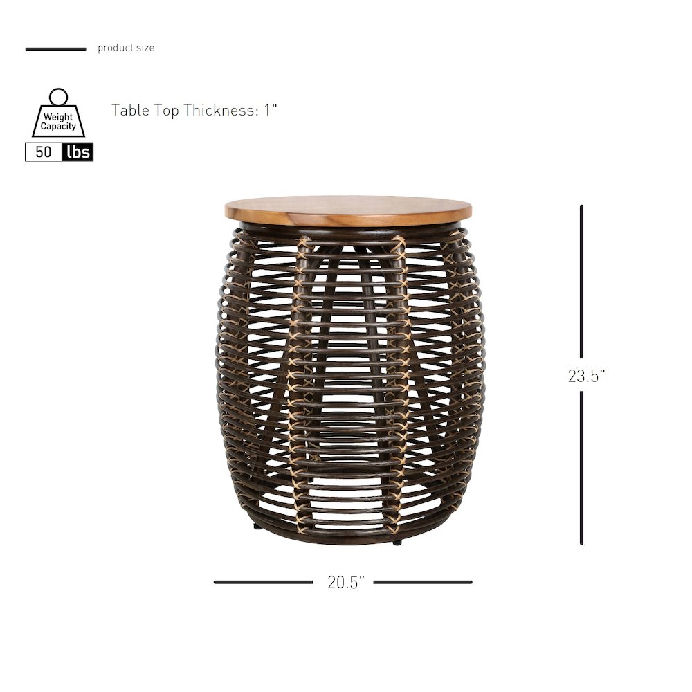 Iris Rattan Side/End Table with Wood Top