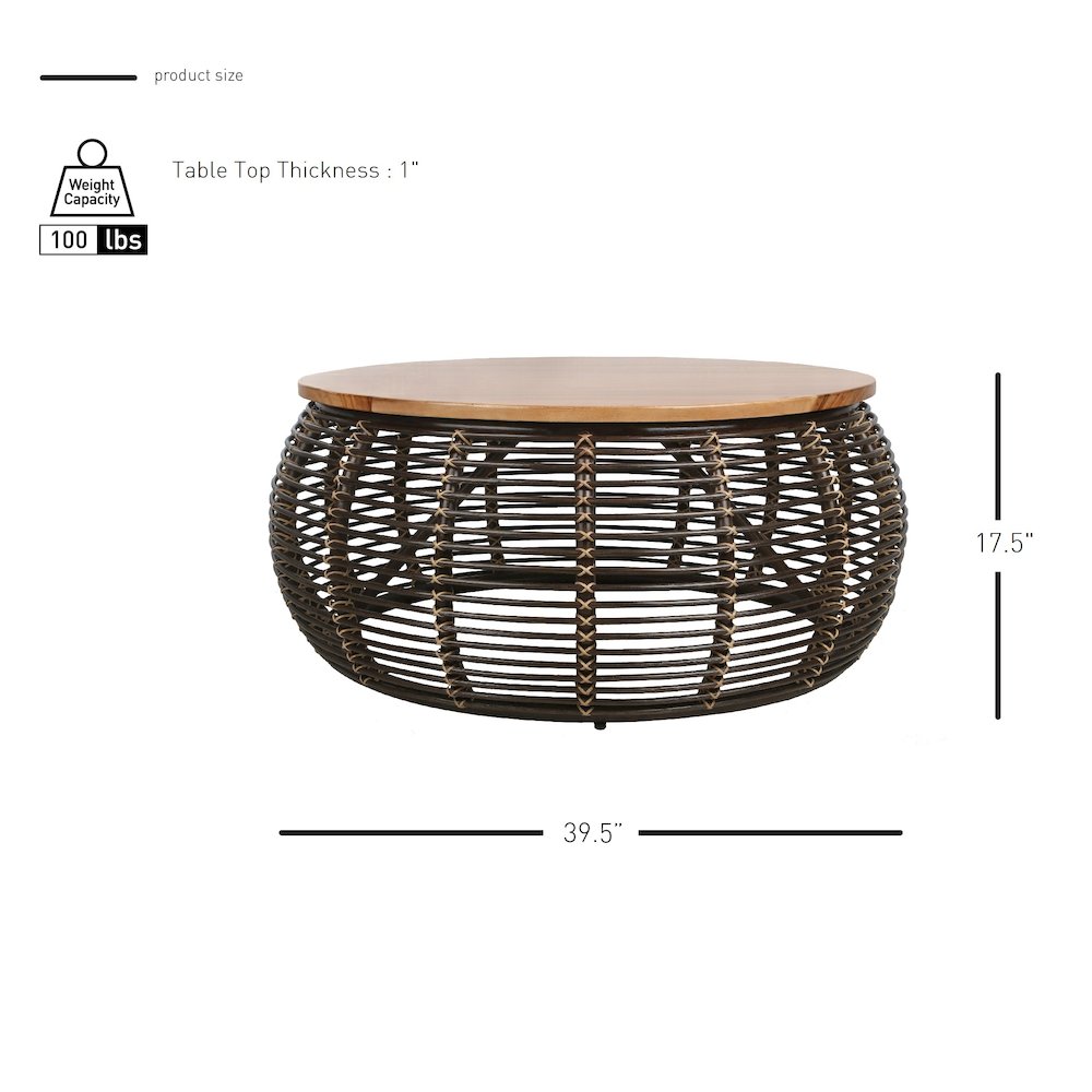 Iris Rattan Coffee Table with Wood Top